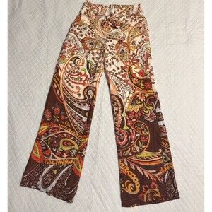 7 Avenue New York Sz Small Boho Paisley Wide Leg Pants Elastic Waist Festival